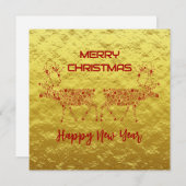 Golden wish card Merry Christmas new year reindeer Feestdagenkaart (Voorkant / Achterkant)