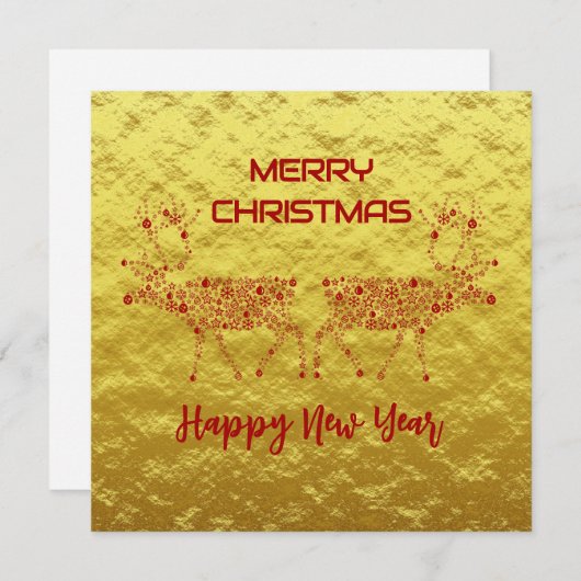 Golden wish card Merry Christmas new year reindeer Feestdagenkaart (Voorkant / Achterkant)