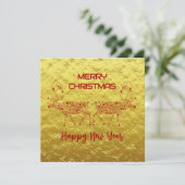 Golden wish card Merry Christmas new year reindeer Feestdagenkaart (Staand voorkant)