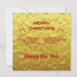 Golden wish card Merry Christmas new year reindeer Feestdagenkaart