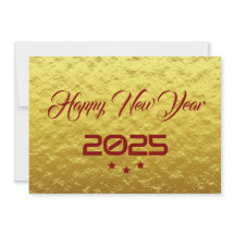 Golden wish card New Year met tree stars