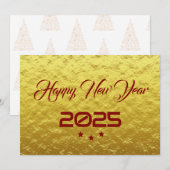 Golden wish card New Year met tree stars Feestdagenkaart (Voorkant / Achterkant)
