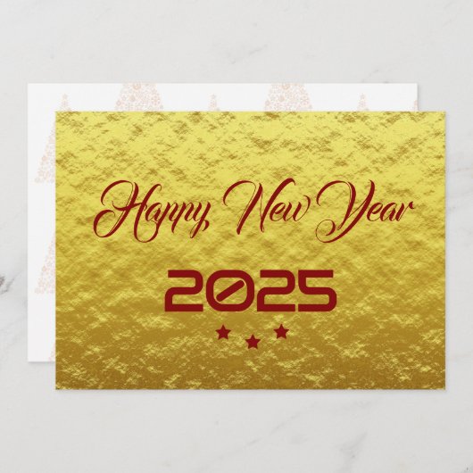 Golden wish card New Year met tree stars Feestdagenkaart (Voorkant / Achterkant)
