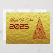 Golden wish card New Year with christmas tree Feestdagenkaart (Voorkant / Achterkant)