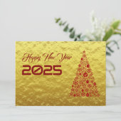 Golden wish card New Year with christmas tree Feestdagenkaart (Staand voorkant)