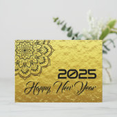 Golden wish card New Year with mandala Feestdagenkaart (Staand voorkant)