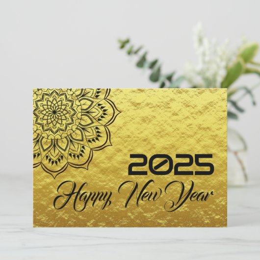 Golden wish card New Year with mandala Feestdagenkaart (Staand voorkant)