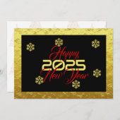 Golden wish card New Year with snowflakes Feestdagenkaart (Voorkant / Achterkant)