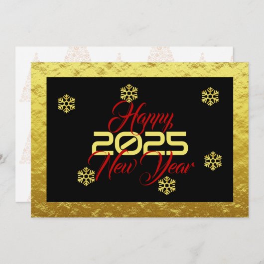 Golden wish card New Year with snowflakes Feestdagenkaart (Voorkant / Achterkant)