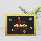 Golden wish card New Year with snowflakes Feestdagenkaart (Staand voorkant)