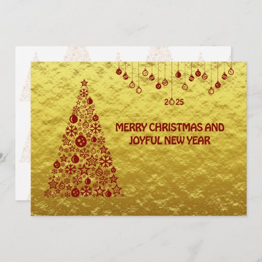 Golden wish card New Year with tree & bals Feestdagenkaart (Voorkant / Achterkant)