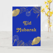 Golden Wishes: Eid Mubarak Blauw en Goud 2024 Kaar Kaart (Gele Bloem)