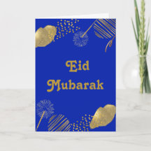 Golden Wishes: Eid Mubarak Blauw en Goud 2024 Kaar