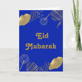 Golden Wishes: Eid Mubarak Blauw en Goud 2024 Kaar Kaart
