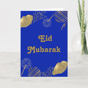 Golden Wishes: Eid Mubarak Blauw en Goud 2024 Kaar Kaart