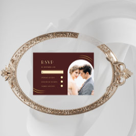 Golden Wisps Dark Burgundy Foto Weddenschap RSVP Kaartje