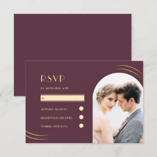 Golden Wisps Plum Photo Wedding RSVP Kaartje