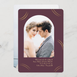 Golden Wisps Two Photo Plum Wedding Kaart