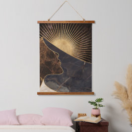 Golden Woman Illusion with Sun and Marble Textures Hangend Wandkleed
