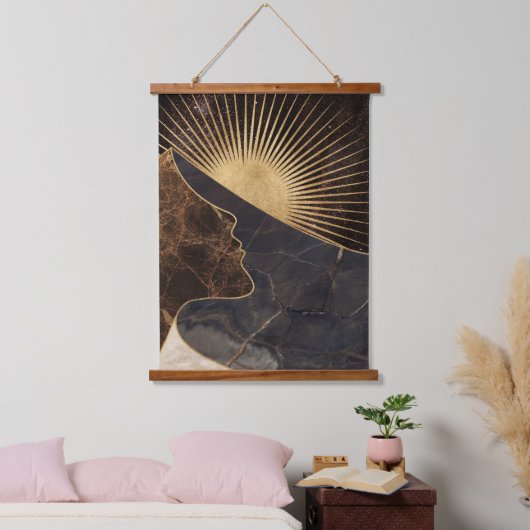 Golden Woman Illusion with Sun and Marble Textures Hangend Wandkleed (Slaapkamer)