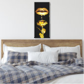 Golden womans Lips Dripping Liquid Gold Art  Canvas Afdruk (Insitu (Slaapkamer))