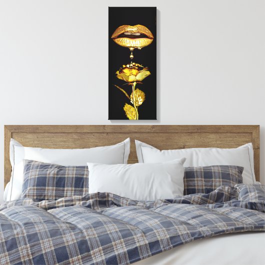 Golden womans Lips Dripping Liquid Gold Art Canvas Afdruk (Insitu (Slaapkamer))