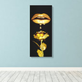 Golden womans Lips Dripping Liquid Gold Art  Canvas Afdruk (Insitu (Houten vloer))