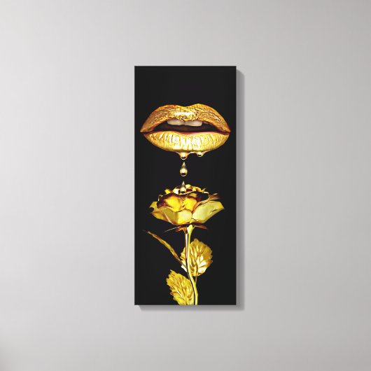 Golden womans Lips Dripping Liquid Gold Art  Canvas Afdruk (Voorkant)