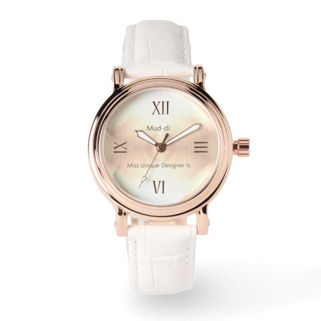 Golden Wooden RN Rose Gold White Leather Watch Horloge (Voorkant)
