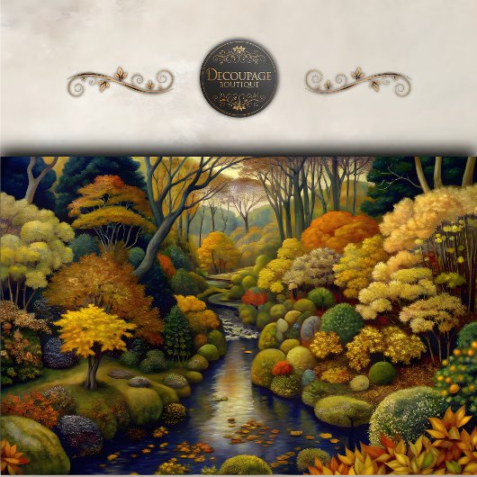 Golden Woodland Garden Stream Decoupage Tissuepapier