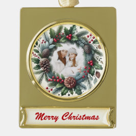 Golden Wreath – Customizable Christmas Keepsake Verguld Banner Ornament