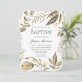 Golden Wreath Leaf Foliage Baptism Invite Kaart (Staand voorkant)