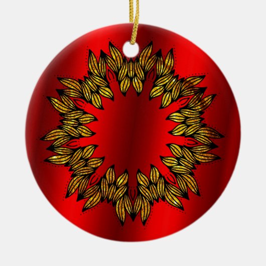Golden Wreath met rode kerst Keramisch Ornament (Voorkant)