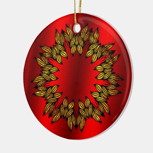 Golden Wreath met rode kerst Keramisch Ornament (Links)