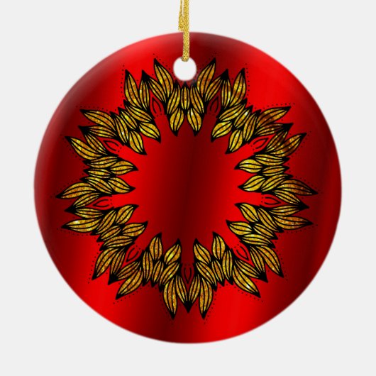 Golden Wreath met rode kerst Keramisch Ornament (Achterkant)