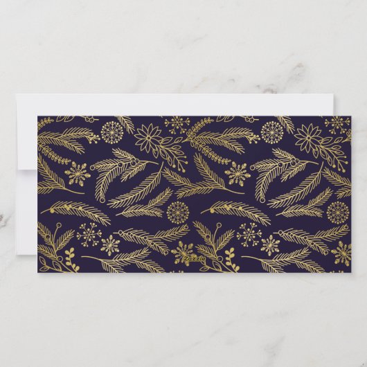 Golden Wreath Monogram Vakantie 2 Fotokaart Blauw Feestdagenkaart (Achterkant)