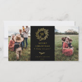 Golden Wreath Monogram Vakantie 2 Fotokaart Zwart Feestdagenkaart (Voorkant)