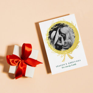 Golden WreatLijst Foto Gold Foil Holiday Card Folie Feestdagenkaart