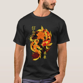 Golden Yakuza Japanse Tattoos Koi Fish Pond Flora T-shirt