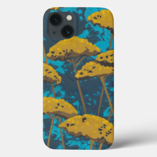 Golden Yarrow Garden met blauwe achtergrond iPhone 13 Hoesje