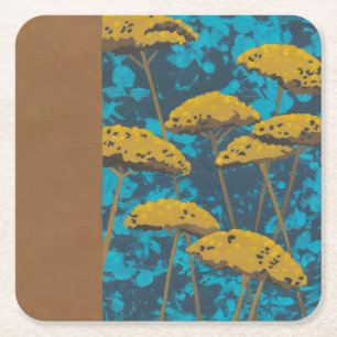Golden Yarrow Garden met blauwe achtergrond Kartonnen Onderzetters