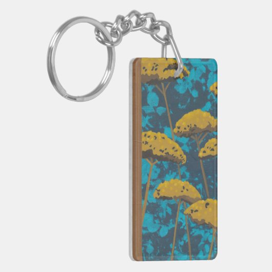Golden Yarrow Garden met blauwe achtergrond Sleutelhanger (Voorkant Links)