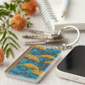 Golden Yarrow Garden met blauwe achtergrond Sleutelhanger (Voorkant Rechts)