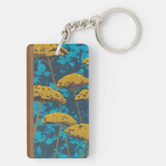 Golden Yarrow Garden met blauwe achtergrond Sleutelhanger (achterkant)