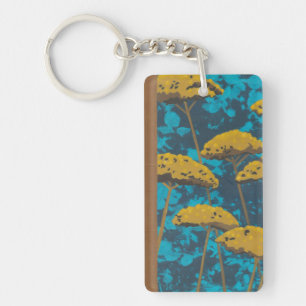 Golden Yarrow Garden met blauwe achtergrond Sleutelhanger