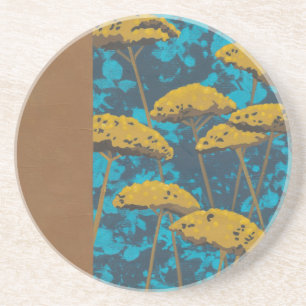 Golden Yarrow Garden met blauwe achtergrond Zandsteen Onderzetter