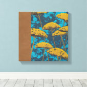 Golden Yarrow Garden met Blue Background Canvas Afdruk (Insitu (Houten vloer))