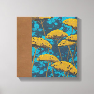 Golden Yarrow Garden met Blue Background Canvas Afdruk