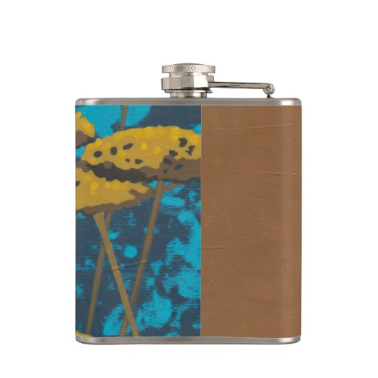 Golden Yarrow Garden met Blue Background Heupfles (Achterkant)