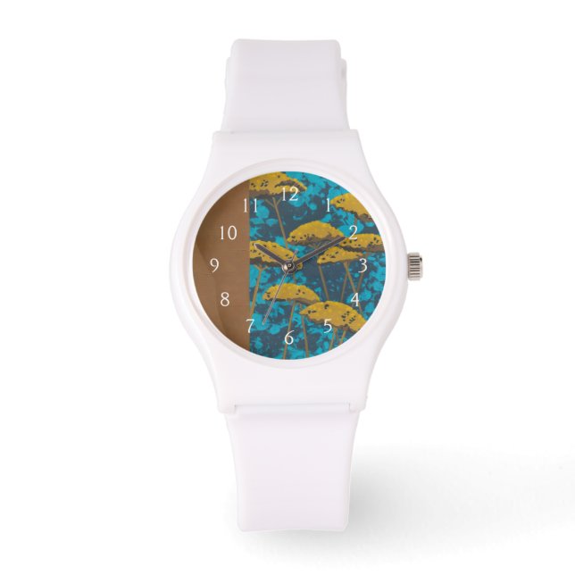Golden Yarrow Garden met Blue Background Horloge (Voorkant)